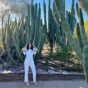 Lulus modern modest ivory puff sleeve jumpsuit